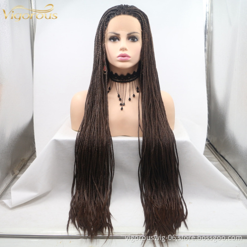 Long straight mono black cheap wholesale high quality  heat resistant micro braiding synthetic hair lace front wigs
